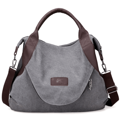 Stylish Canvas Handbag with Leather Accents – Versatile & Trendy Tote