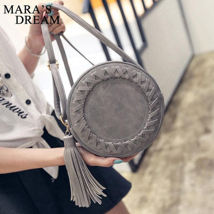 Round Women Tassel Bag Woven Crossbody Bags Womens Shoulder Bag Ladies Cute Knitting Circular Women Messenger Bags