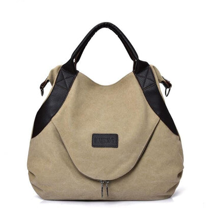 Stylish Canvas Handbag with Leather Accents – Versatile & Trendy Tote