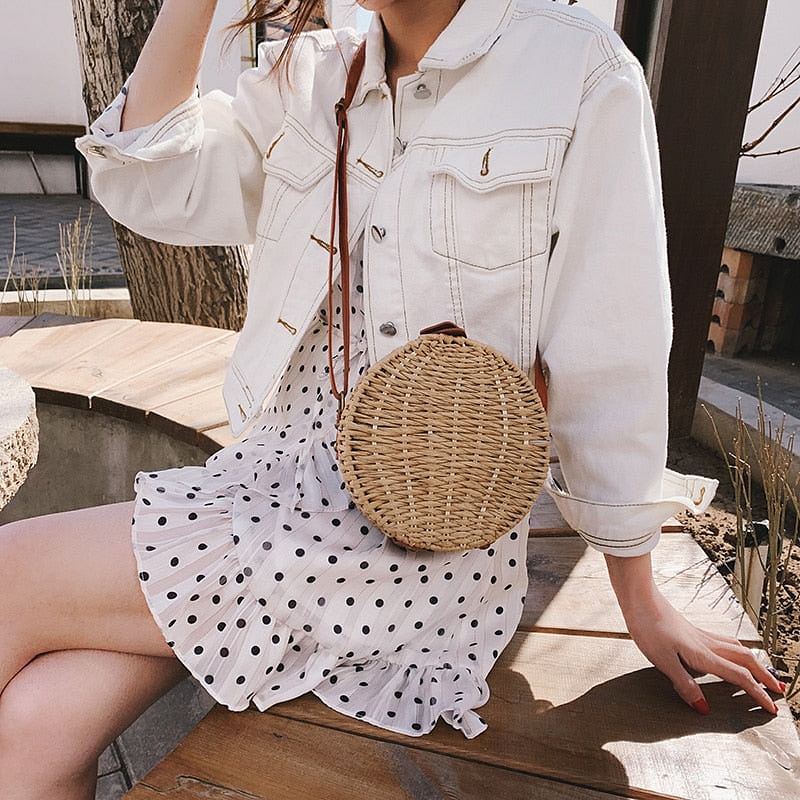 Women Summer Rattan Bag 2019 Round Straw Bags Handmade Woven Beach Cross Body Bag Circle Bohemia Handbag Bali Box