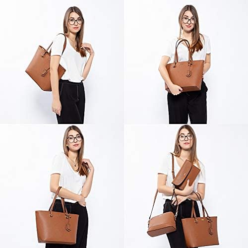 Handbags for Women Tote Bag Fashion Satchel Purse Set Hobo Shoulder Bags Designer Purses 3PCS PU Top Handle Structured Gift Fashion Brown: Shoes