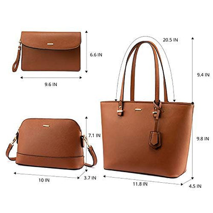 Handbags for Women Tote Bag Fashion Satchel Purse Set Hobo Shoulder Bags Designer Purses 3PCS PU Top Handle Structured Gift Fashion Brown: Shoes