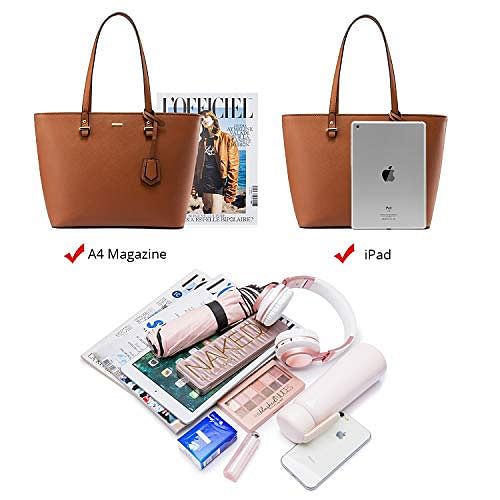 Handbags for Women Tote Bag Fashion Satchel Purse Set Hobo Shoulder Bags Designer Purses 3PCS PU Top Handle Structured Gift Fashion Brown: Shoes