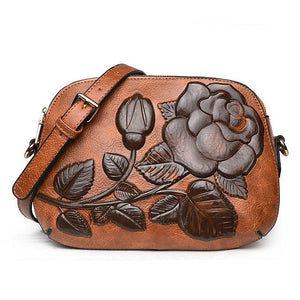 Embossed Rose Flower Vegan Leather Crossbody Shoulder Bags For Women