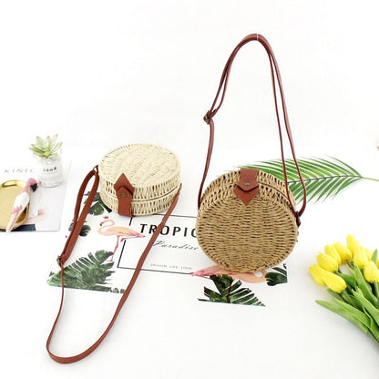 Women Summer Rattan Bag 2019 Round Straw Bags Handmade Woven Beach Cross Body Bag Circle Bohemia Handbag Bali Box