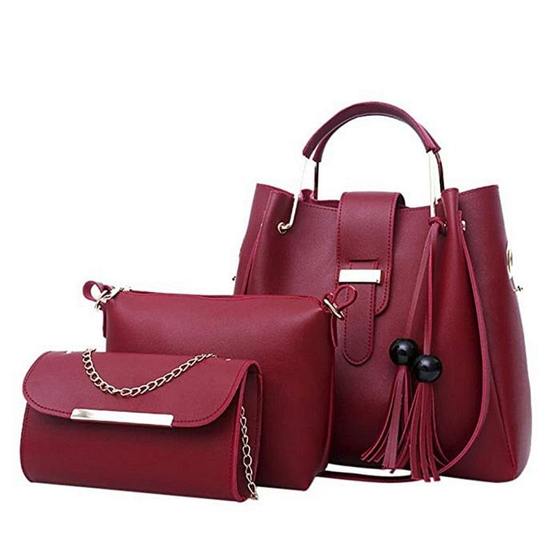 Elegant 3-Piece PU Leather Handbag Set - Tote, Crossbody, and Clutch