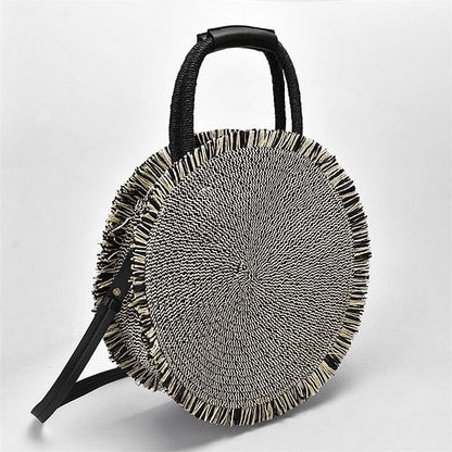 Woman Tassel Round Tote Fringed Shoulder Travel Bag