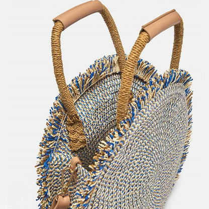 Woman Tassel Round Tote Fringed Shoulder Travel Bag