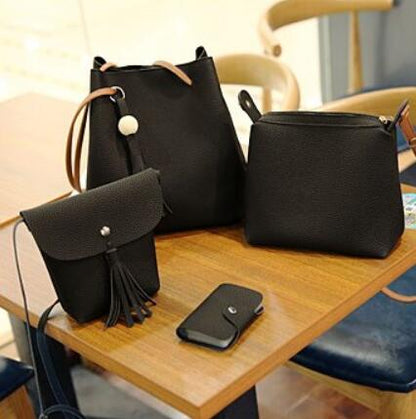 4pcs/Set Tassel Leather Clutch Shoulder Bag Women