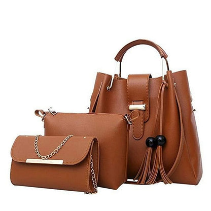 Elegant 3-Piece PU Leather Handbag Set - Tote, Crossbody, and Clutch