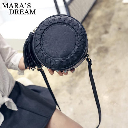 Round Women Tassel Bag Woven Crossbody Bags Womens Shoulder Bag Ladies Cute Knitting Circular Women Messenger Bags