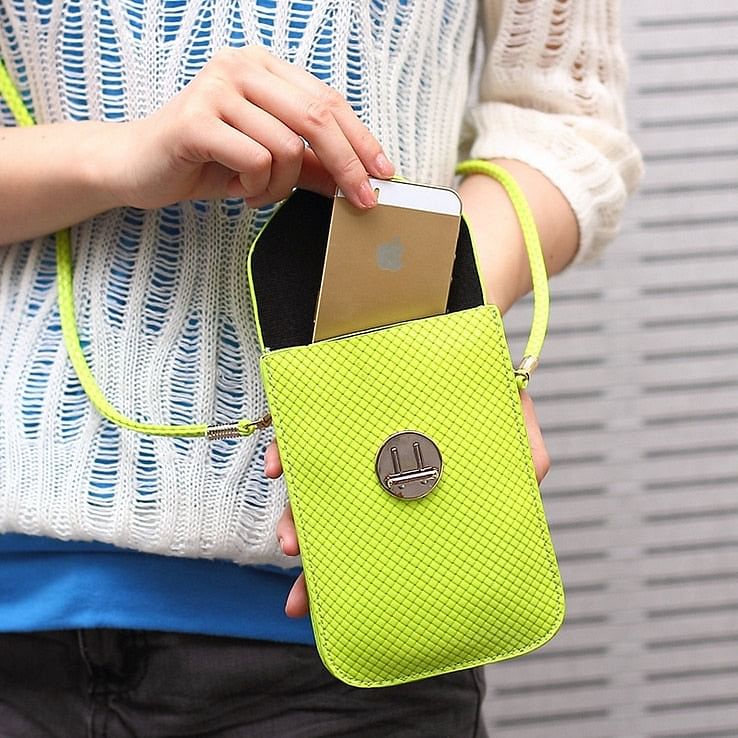 Fluorescence Colors Women Mobile Phone Bags Fashion Small Change Purse Female Woven Buckle Shoulder Bags Mini Messenger Bag