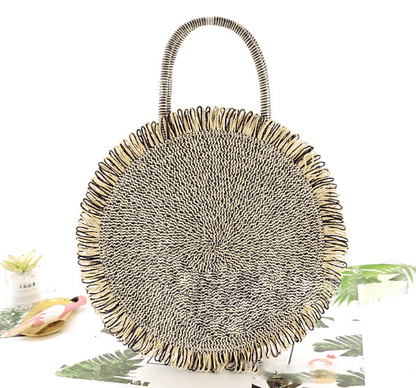 Tassel High quality Straw bag Women beach woven Round Tote