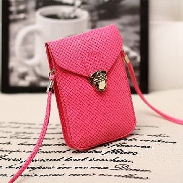 Fluorescence Colors Women Mobile Phone Bags Fashion Small Change Purse Female Woven Buckle Shoulder Bags Mini Messenger Bag