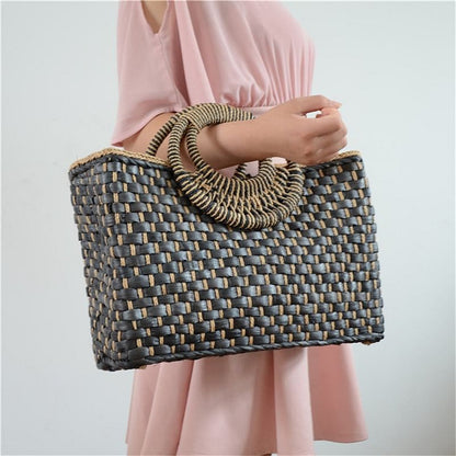 Hand basket shopping bag Black color Bali Island Hand Woven Bag Butterfly buckle Straw Bags Satchel Wind Bohemia Beach Bag