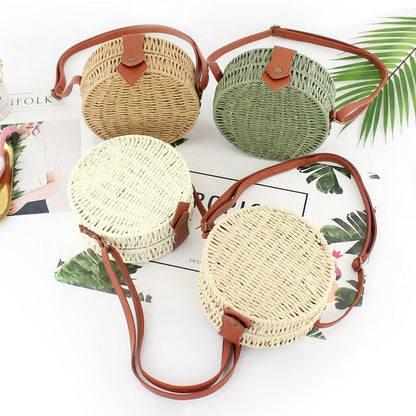 Women Summer Rattan Bag 2019 Round Straw Bags Handmade Woven Beach Cross Body Bag Circle Bohemia Handbag Bali Box