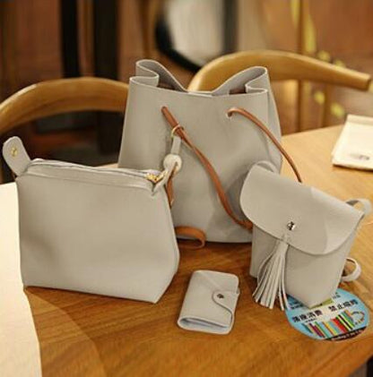 4pcs/Set Tassel Leather Clutch Shoulder Bag Women