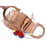Handmade cotton woven wood handle handbags