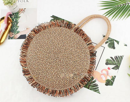 Tassel High quality Straw bag Women beach woven Round Tote