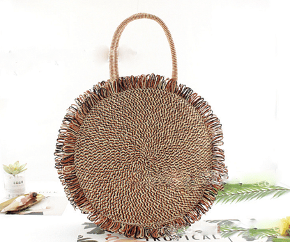 Tassel High quality Straw bag Women beach woven Round Tote