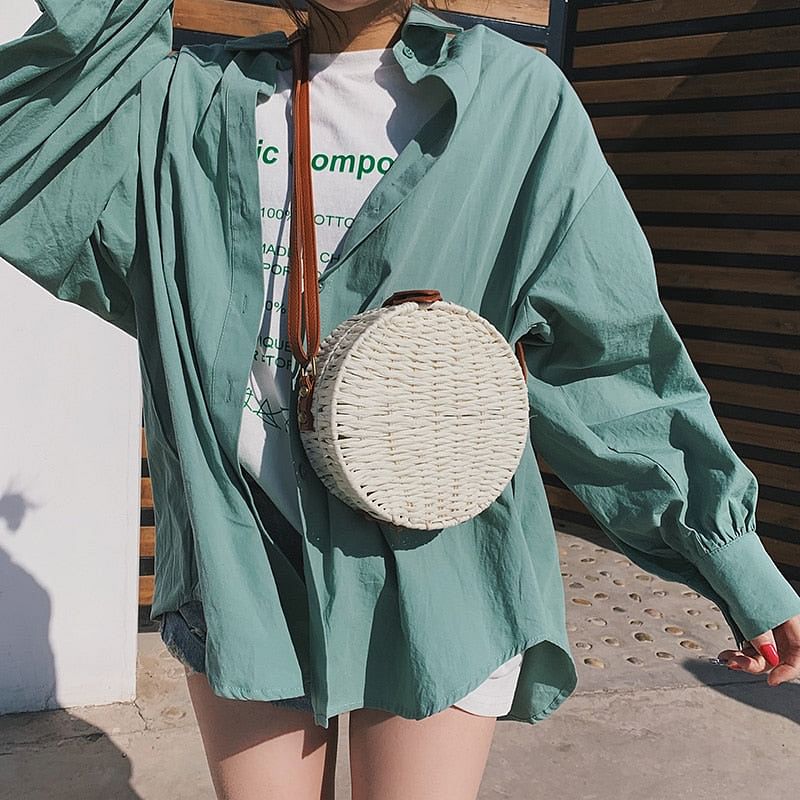 Women Summer Rattan Bag 2019 Round Straw Bags Handmade Woven Beach Cross Body Bag Circle Bohemia Handbag Bali Box