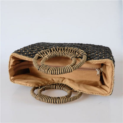 Hand basket shopping bag Black color Bali Island Hand Woven Bag Butterfly buckle Straw Bags Satchel Wind Bohemia Beach Bag