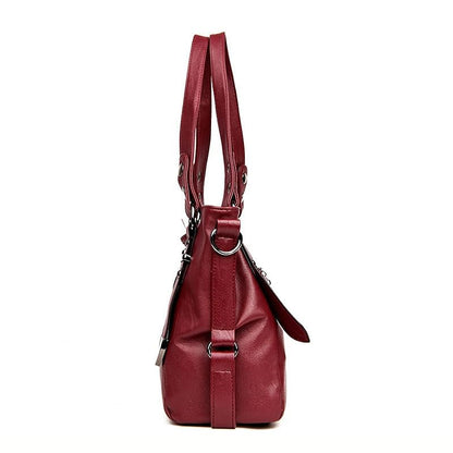 Elegant Burgundy Leather Handbag with Silver Accents