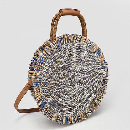 Woman Tassel Round Tote Fringed Shoulder Travel Bag