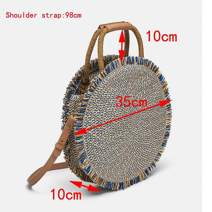 Woman Tassel Round Tote Fringed Shoulder Travel Bag