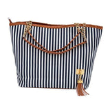 ABDB Striped Canvas Handbag Women Shoulder Bags Beach Bag Fashion Zipper Tassel Women Handbag Big