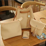 4pcs/Set Tassel Leather Clutch Shoulder Bag Women