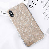Glitter Bling Powder Phone Case For iPhone X Geometric Lines Hard PC Back Cover Cases For iPhone