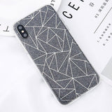 Glitter Bling Powder Phone Case For iPhone X Geometric Lines Hard PC Back Cover Cases For iPhone