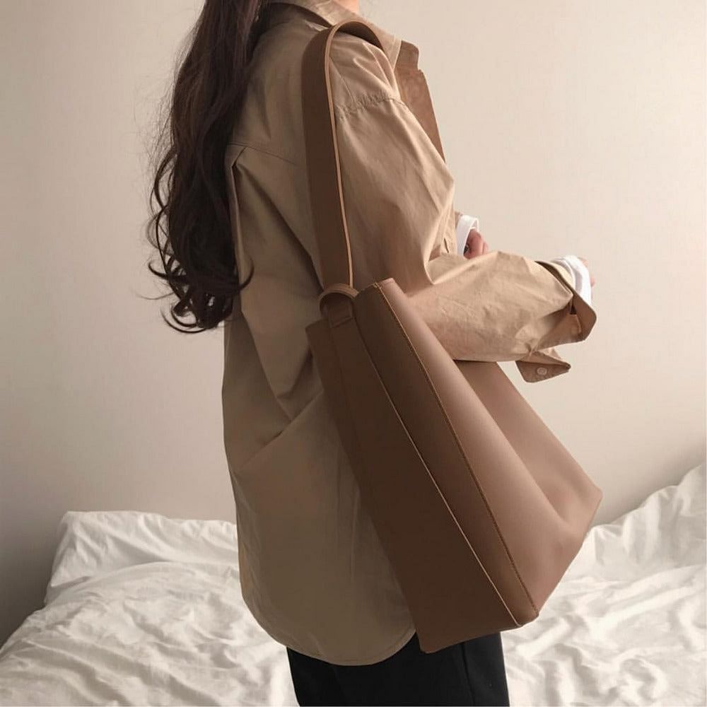 Fashion all-match bucket bag simple style pu leather one shoulder women's handbags female bag