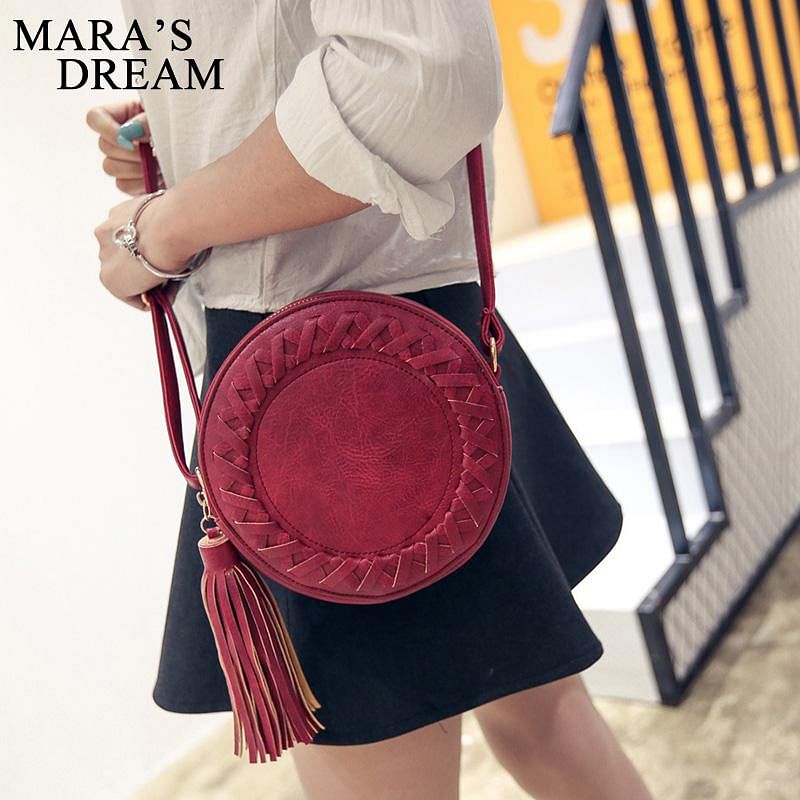 Round Women Tassel Bag Woven Crossbody Bags Womens Shoulder Bag Ladies Cute Knitting Circular Women Messenger Bags