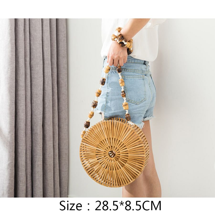 Round Summer Handmade Bamboo Bags Bohemian Straw Bag Hollow Rattan Woven Beach Bag Women Handbag Vintage Bali Lady Tote