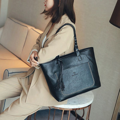Women Leather, Shoulder, Messenger Bags With Tassel Large Capacity
