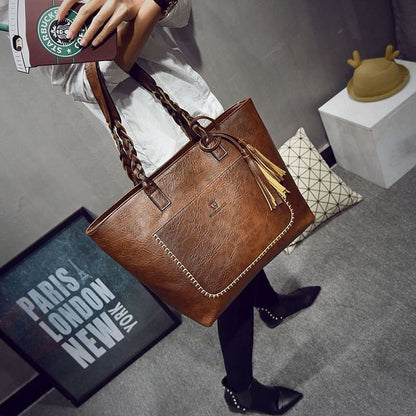 Women Leather, Shoulder, Messenger Bags With Tassel Large Capacity