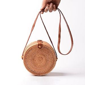 Vintage Handmade Women Rattan Bag Straw Woven Shoulder Bags Bow Holiday Beach Bohemia Crossbody Bag