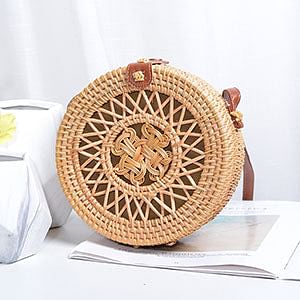 Vintage Handmade Women Rattan Bag Straw Woven Shoulder Bags Bow Holiday Beach Bohemia Crossbody Bag