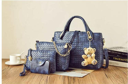 4pcs Leather Set Weave Soft Bag