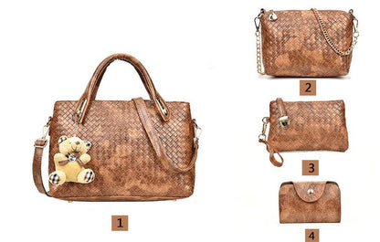 4pcs Leather Set Weave Soft Bag