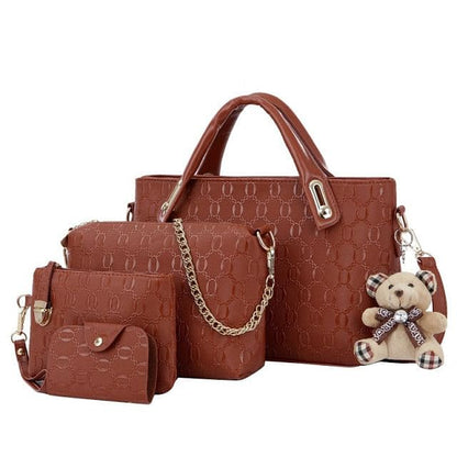 4Pcs Set Elegant Ladies Bear Pendant Handbag